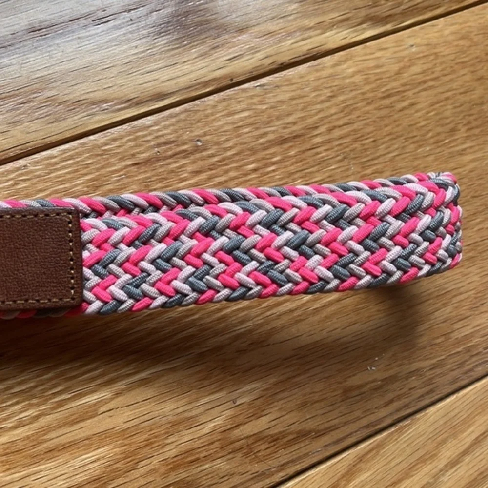 J. Crew Tan Leather Pink & Gray Woven belt Small